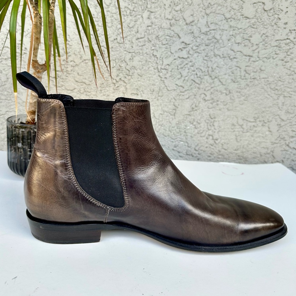 John Varvatos Collection Men's Lewis Buckle Steel Gray Leather Chelsea Boots 13 - Picture 4 of 7